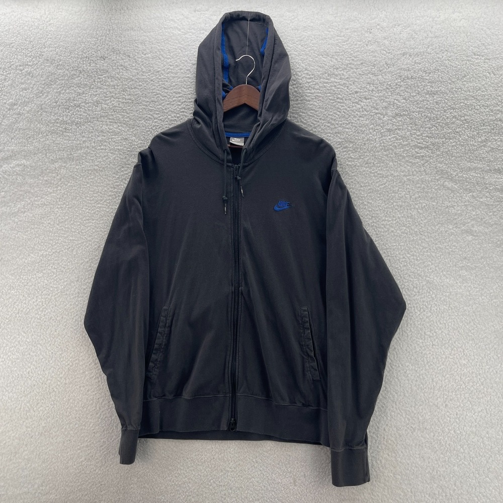 Nike Hoodie Men's XL Black Blue Sportswear Lightweight Full Zip Gym Training Y2K